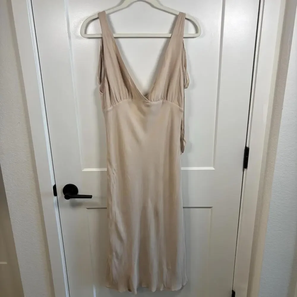 Reformation Nude Champagne Dress Women’s Size 10 Backless Tie Straps Midi Dress - Picture 8 of 8